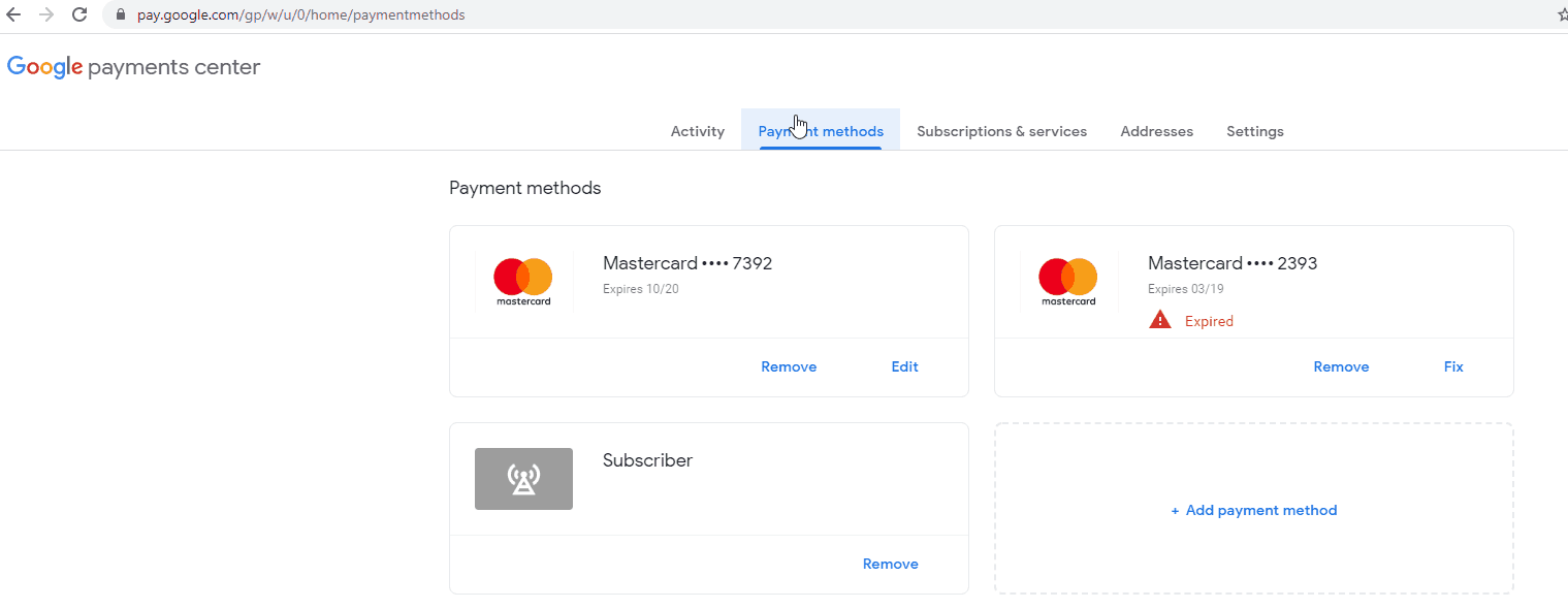 Google Playstore payment purchase add card