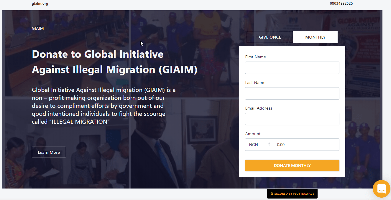 Flutterwave Donation page sample 2