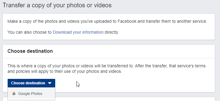 Transfer your Facebook Photos and Videos to Google Photos